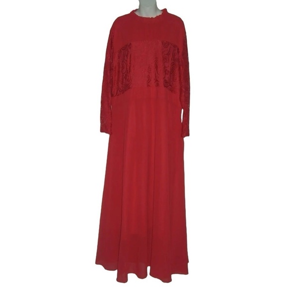 Roui Dress Red Plus Size Gown Long Lace Crochet Chiffon Party Boho Evening Sz 4X - Picture 1 of 11